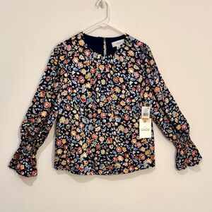 NWT CeCe Navy Floral Navy-red-orange Wrap Long sleeve Blouse Women size S